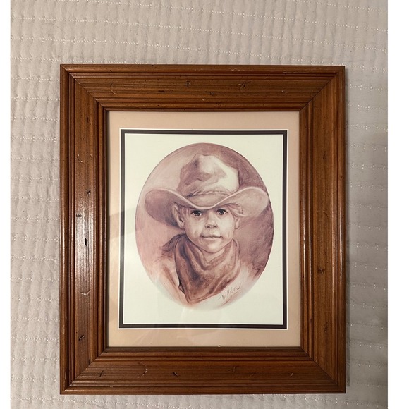 Vel Miller Framed Prints Set of 2 Kids Cowboy Bonnet Vintage Western Rustic Art - Picture 5 of 9